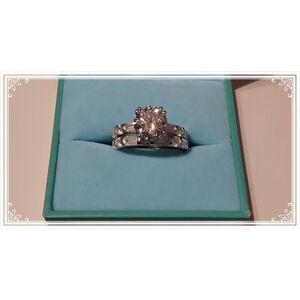 New~DIAMONIQUE 8.68 Baguette & Round Cut Bridal Wedding Ring Set Sz 9